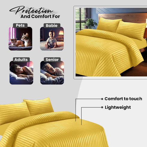 Bedding Set Brushed Microfiber Satin Stripes Easy Care Duvet Cover with Pillowcases - Mustard