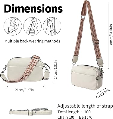 Women’s Ivory Small PU Leather Crossbody Camera Bag with Two Straps