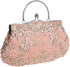 HONGCI Women’s Peach Rose Beaded Clutch Bag with Chain – Vintage Sequin Bridal and Evening Bag