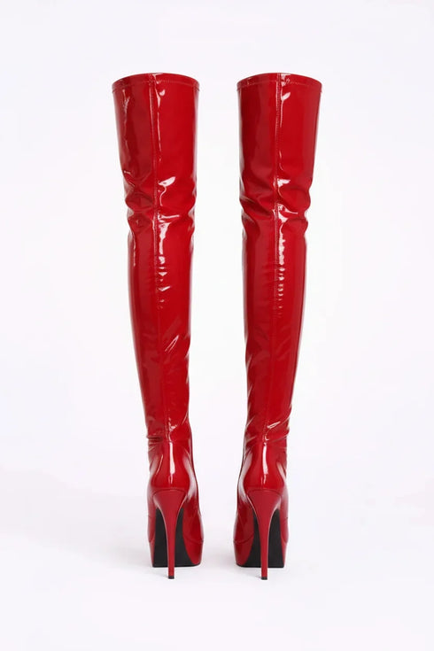 Women's Red Patent Thigh High Over The Knee Stiletto Boots Zip 14777
