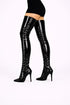 Women's Black Patent Thigh High Over The Knee Front Lace Up Stiletto Boots 11720