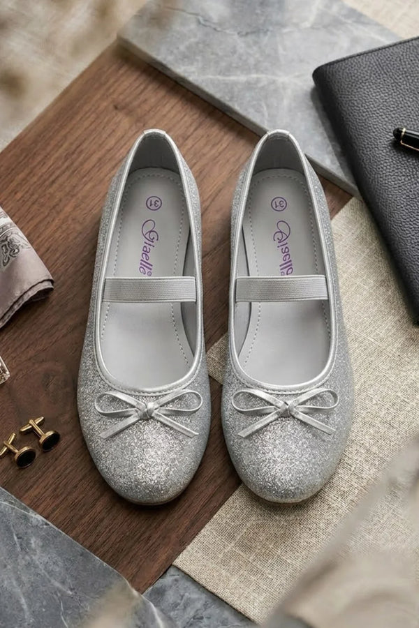 Girl’s Mary Jane Ballerina Flat Shoes- Silver Glitter