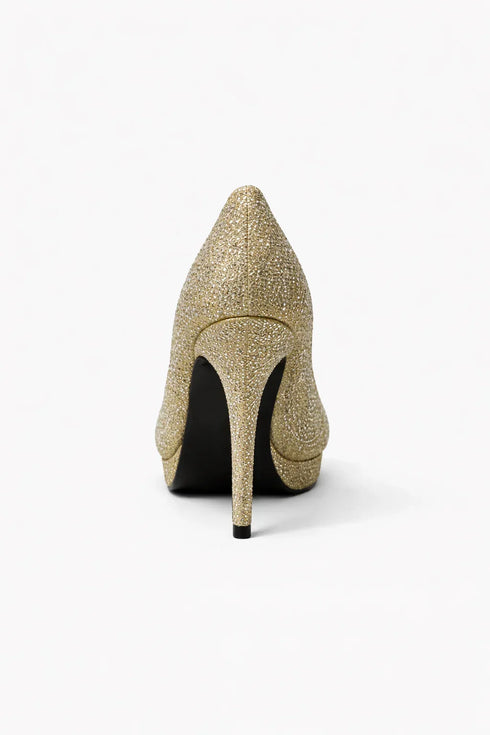 Gold Glitter Round Toe Diamante Stiletto High Heel Court Shoes – 014