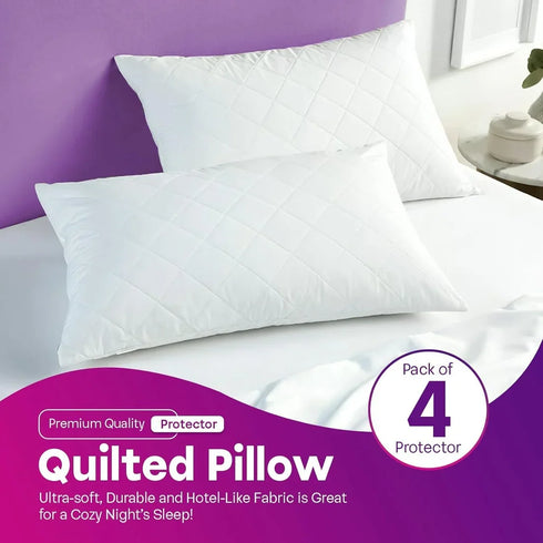 Pillow Protectors Zipped Quilting Diamond Pattern Pack of 4 | 50x75 cm