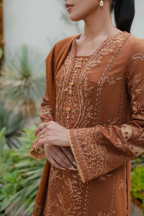 Qalamkar Embroidered Peach Leather piece Suit WL-06 MIRHA