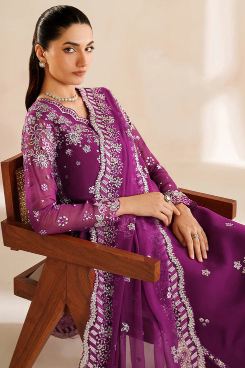 Farasha Embroidered Chiffon Suit Magenta Rose