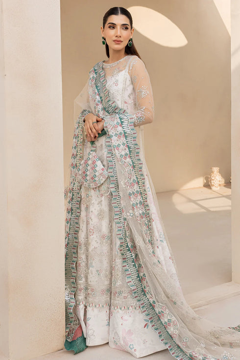 Farasha Embroidered Net Suit Moonlight Mist