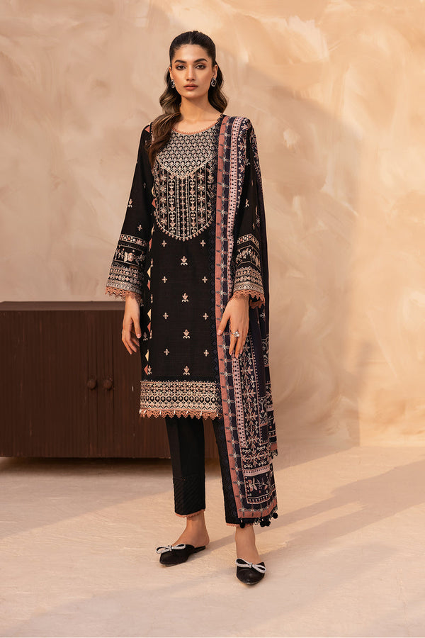 Farasha Embroidered Khaddar 3 Piece Suit Ash