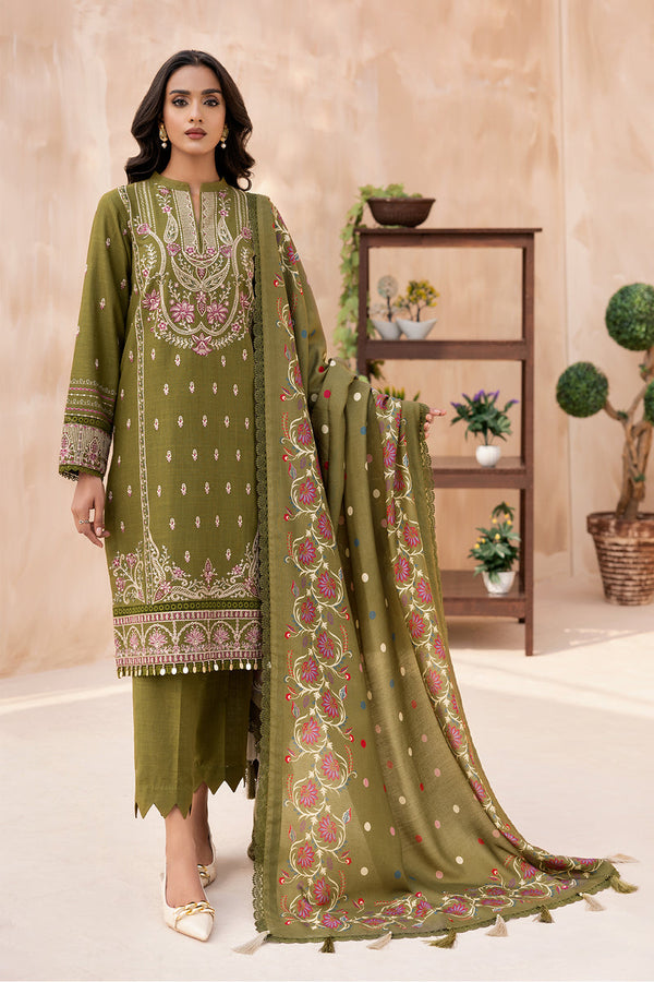 Farasha Embroidered Khaddar 3 Piece Suit Olivine