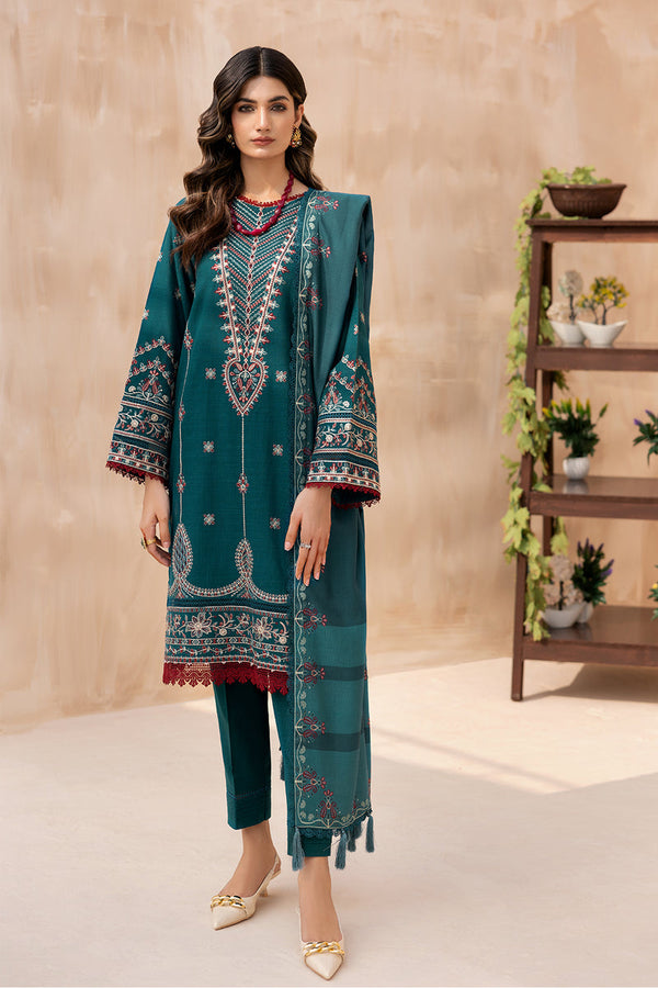 Farasha Embroidered Khaddar 3 Piece Suit Azure
