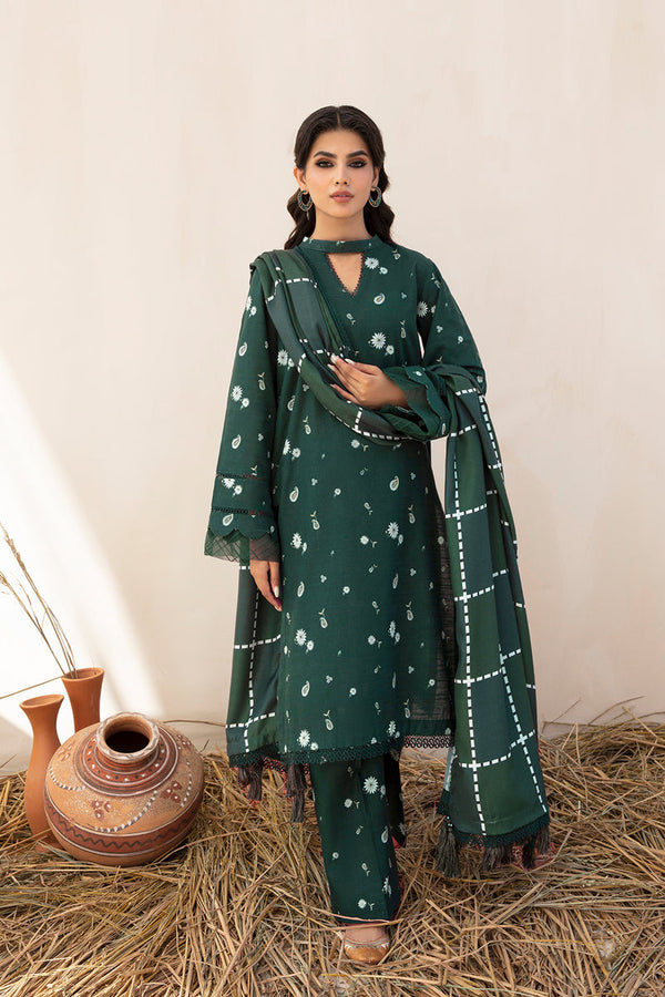 Farasha Digital Printed Khaddar 3 Piece Suit Jade