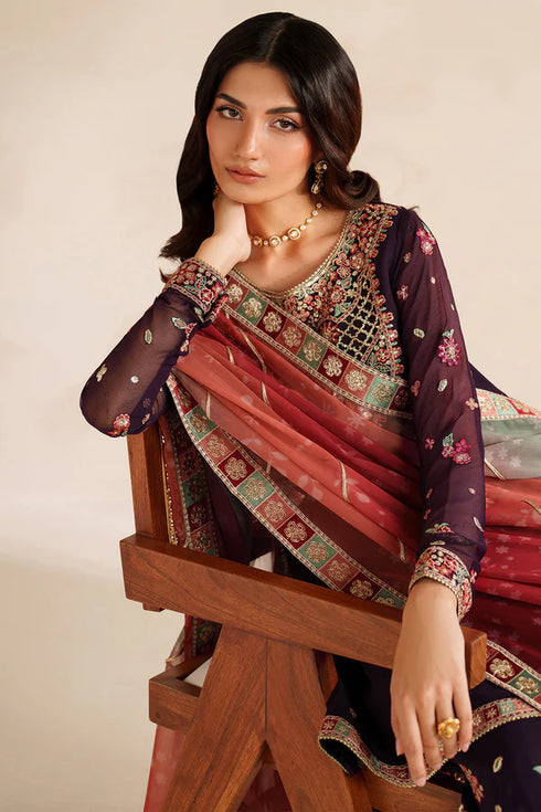 Farasha Embroidered Chiffon Suit Rosette Glow