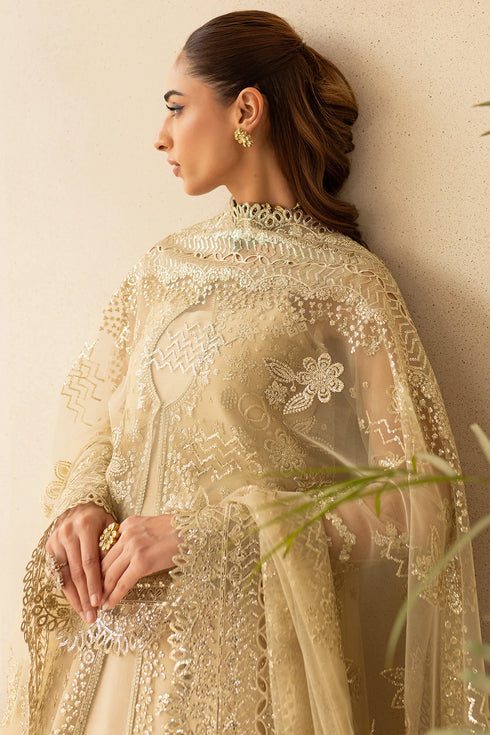 Farasha Embroidered Net Suit Golden Aura