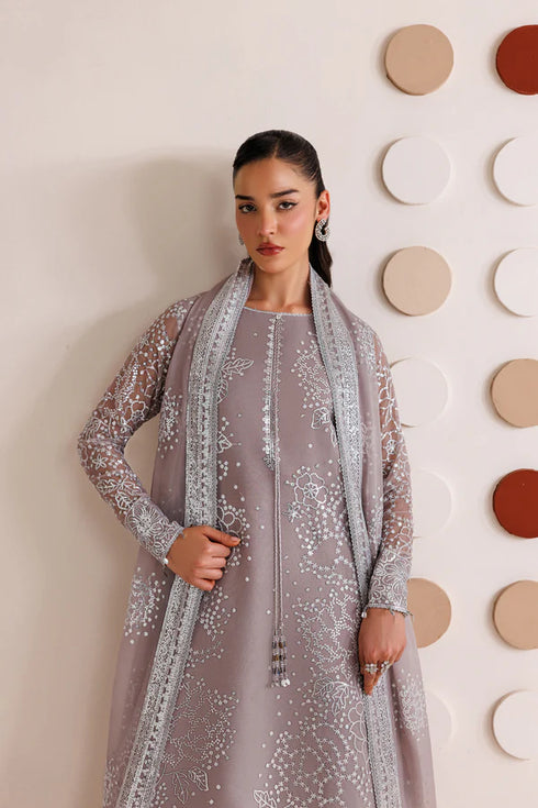 Farasha Embroidered Chiffon Suit Walnut Silk