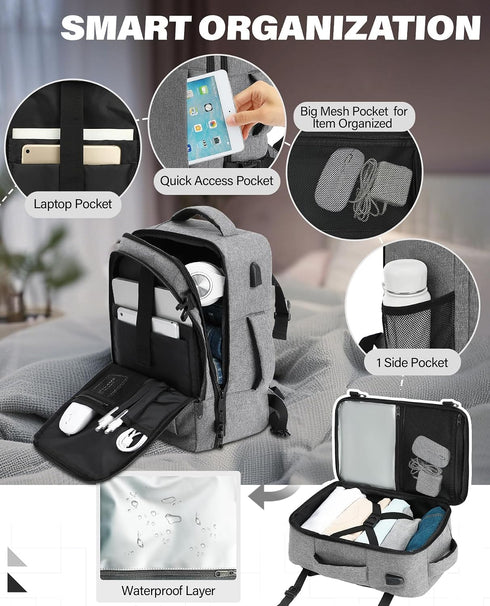 VANKEV Ryanair Light Gray Cabin Bag Underseat Travel Backpack Hand Luggage
