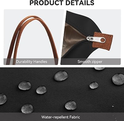 KALIDI Black Large Nylon Tote Bag for Women with Zip – Waterproof Lightweight Shoulder Handbag