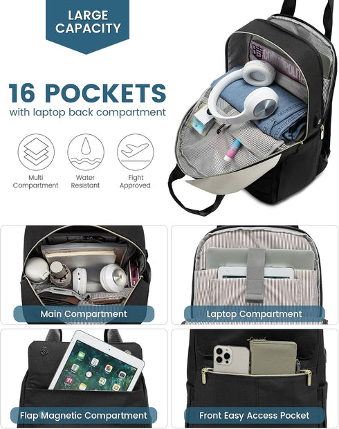 LOVEVOOK Women’s Black 15.6-Inch Laptop Backpack – USB Port and Anti-Theft Pocket