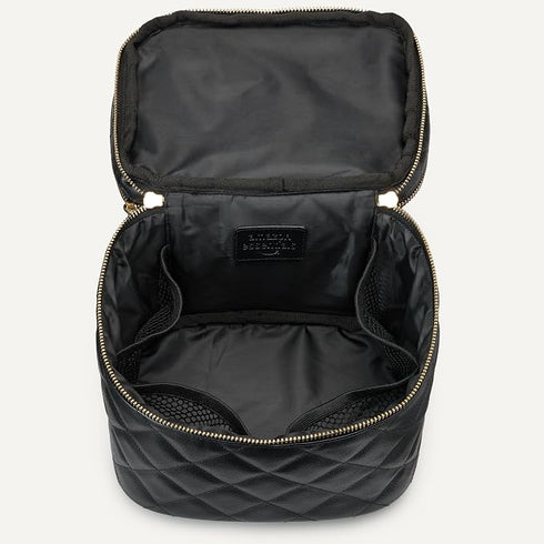 Essentials Women’s Quilted Makeup Bag with Brush Storage, Dual Compartments and Carry Handle