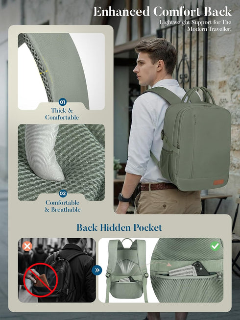 Gray Green Ryanair Cabin Bag 40x30x20 cm, Underseat Travel Backpack with Laptop Compartment, Wet Pocket and Bottle Holders