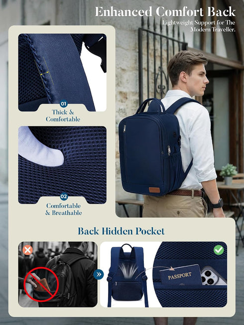Blue Ryanair Cabin Bag 40x30x20 cm, Underseat Travel Backpack with Laptop Compartment, Wet Pocket and Bottle Holders