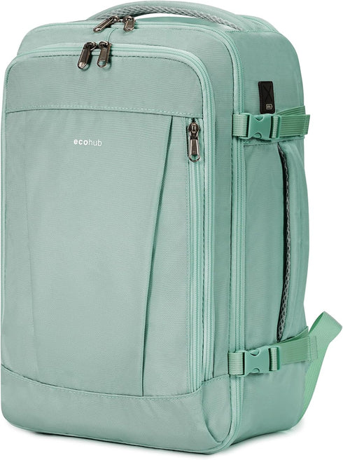 ECOHUB 20L Ryanair Cabin Light Green Backpack – 40 × 20 × 25 cm Beige Underseat Bag with USB Port