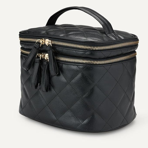 Essentials Women’s Quilted Makeup Bag with Brush Storage, Dual Compartments and Carry Handle