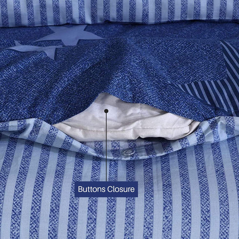 100% Cotton Kids Children's Bedding Set Reversible Duvet Cover with Pillowcase-Star Blue