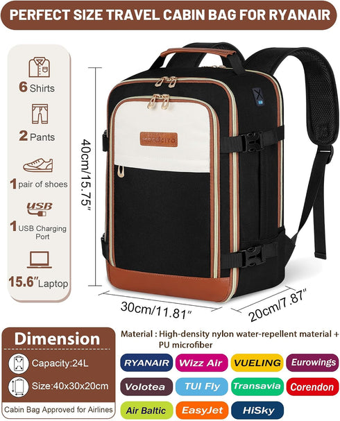 MOCOCITO 24–30L Ryanair Cabin Backpack – 40 × 30 × 20 cm Expandable Underseat Travel Bag