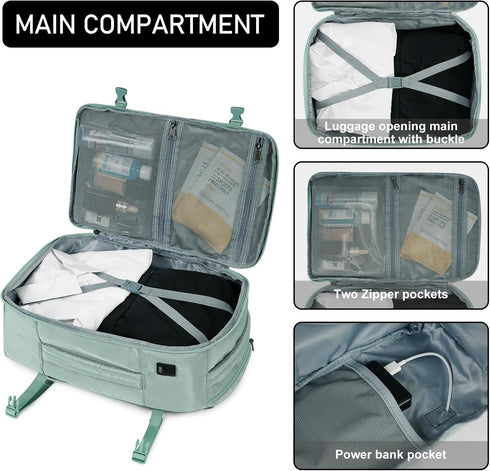 ECOHUB 20L Ryanair Cabin Light Green Backpack – 40 × 20 × 25 cm Beige Underseat Bag with USB Port