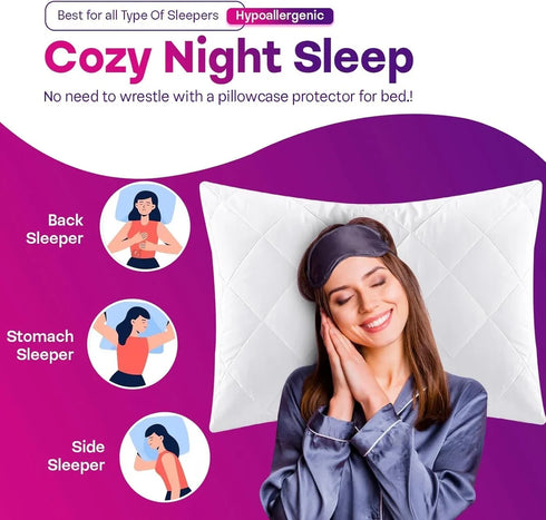 Pillow Protectors Zipped Quilting Diamond Pattern Pack of 4 | 50x75 cm