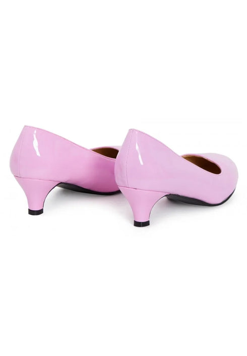 Women Round Toe Kitten Heel Shoes Pink Patent G-20