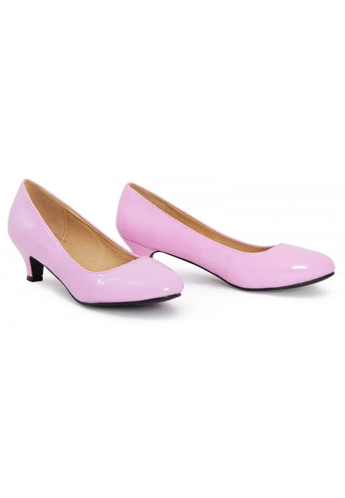 Women Round Toe Kitten Heel Shoes Pink Patent G-20