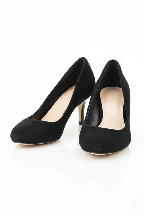 Women Round Toe Kitten Heel Shoes Navy Suede G-20