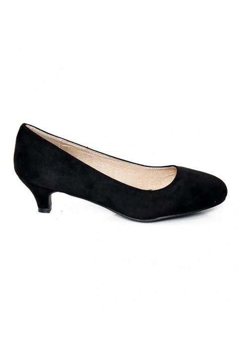 Women Round Toe Kitten Heel Shoes Navy Suede G-20
