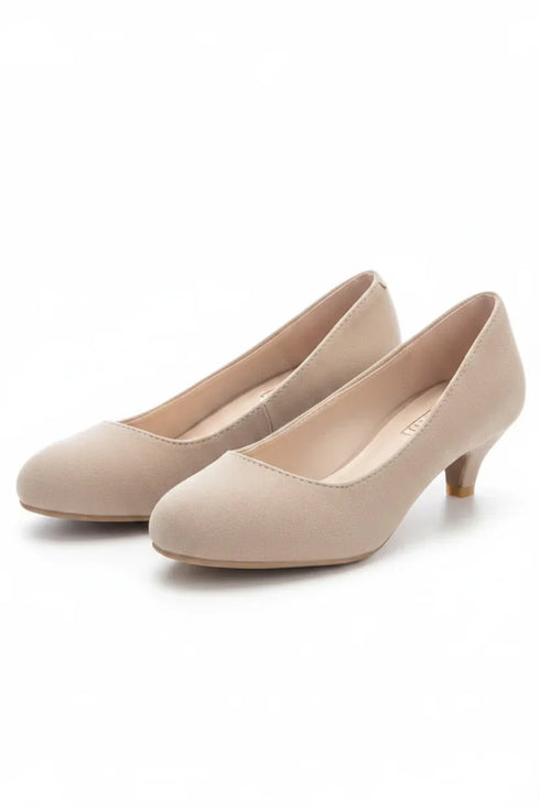 Women Round Toe Kitten Heel Shoes Nude Suede G-20