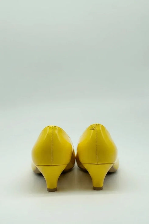 Women Round Toe Kitten Heel Shoes Yellow Patent G-20