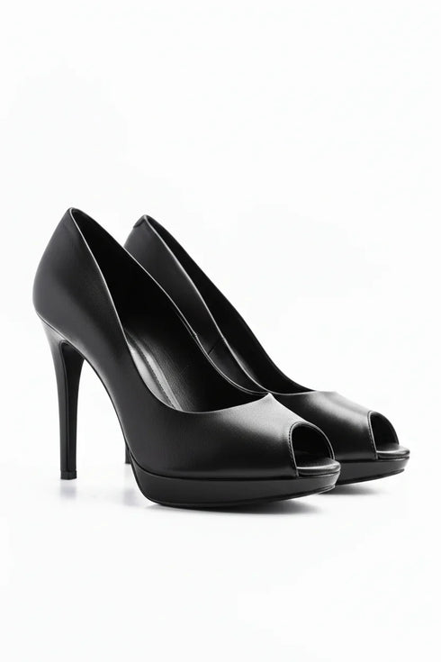 Black Matte Peep Toe High Heel Court Shoes – G-926