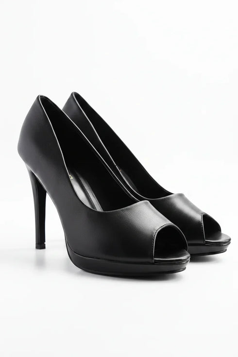 Black Matte Peep Toe High Heel Court Shoes – G-926