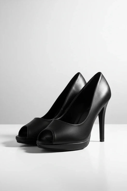 Black Matte Peep Toe High Heel Court Shoes – G-926