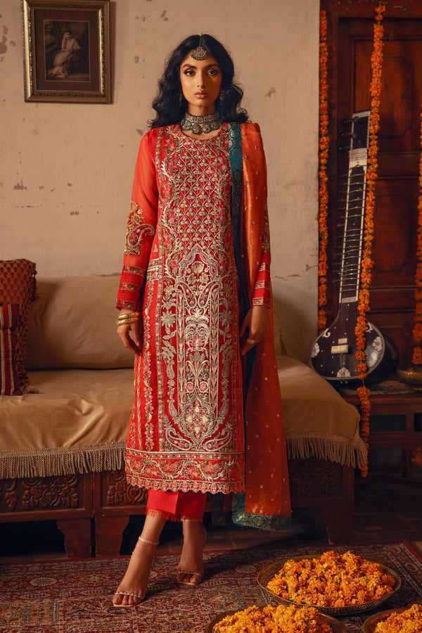 Maryam N Maria Embroidered Organza 3 piece suit Scarlet MS23-549