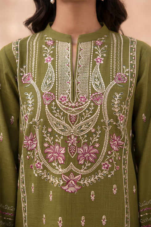 Farasha Embroidered Khaddar 3 Piece Suit Olivine