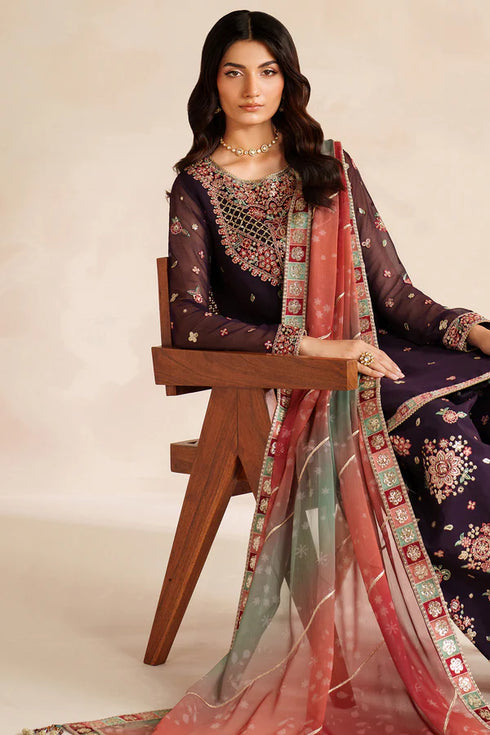 Farasha Embroidered Chiffon Suit Rosette Glow
