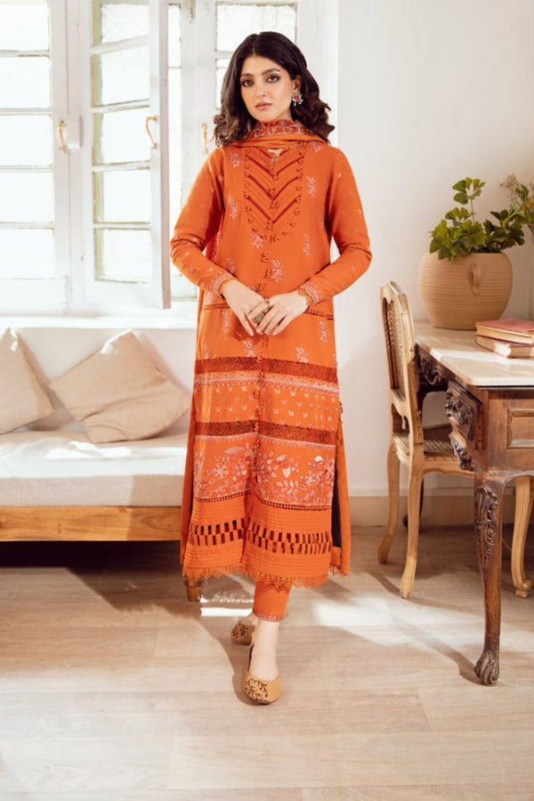 Gisele Embroidered khaddar 3 Piece Suit CORAL FANTASY