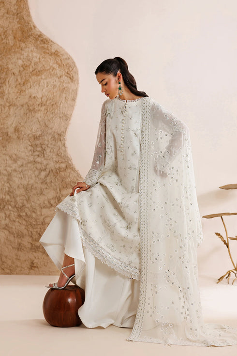 Farasha Embroidered Chiffon Suit Alpine White