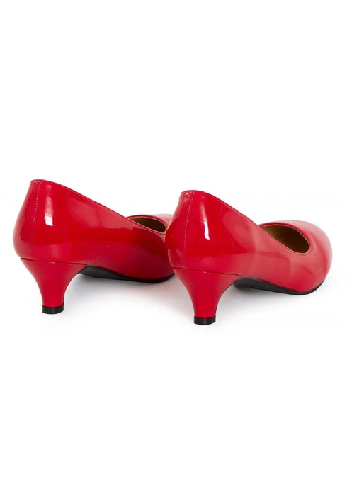 Women Round Toe Kitten Heel Shoes Red Patent G-20 PLUS