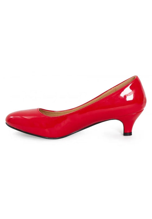 Women Round Toe Kitten Heel Shoes Red Patent G-20 PLUS