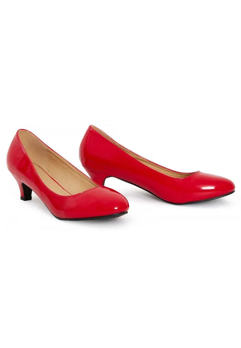 Women Round Toe Kitten Heel Shoes Red Patent G-20 PLUS