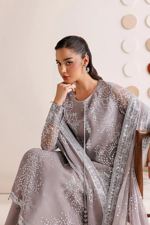 Farasha Embroidered Chiffon Suit Walnut Silk