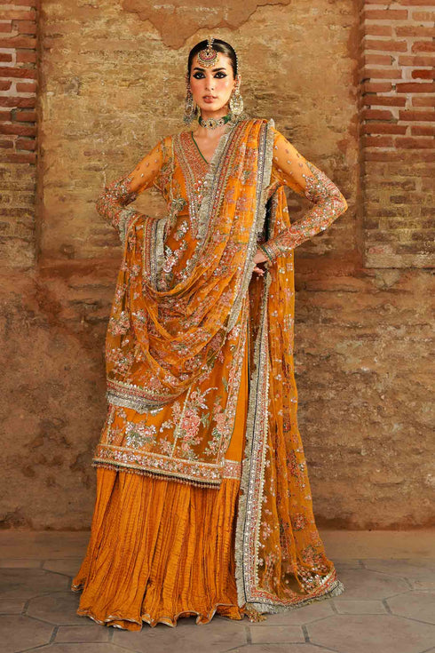 Hussain Rehar Embroidered Net 3 Piece Suit Saffron