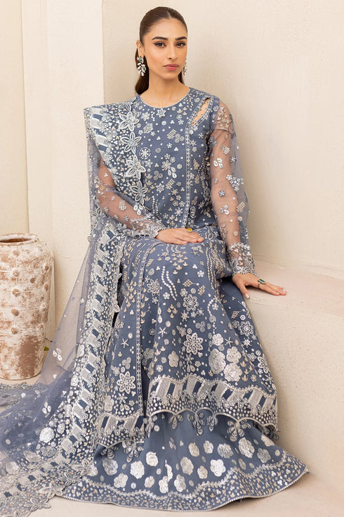 Farasha Embroidered Net Suit Dusky Shadow